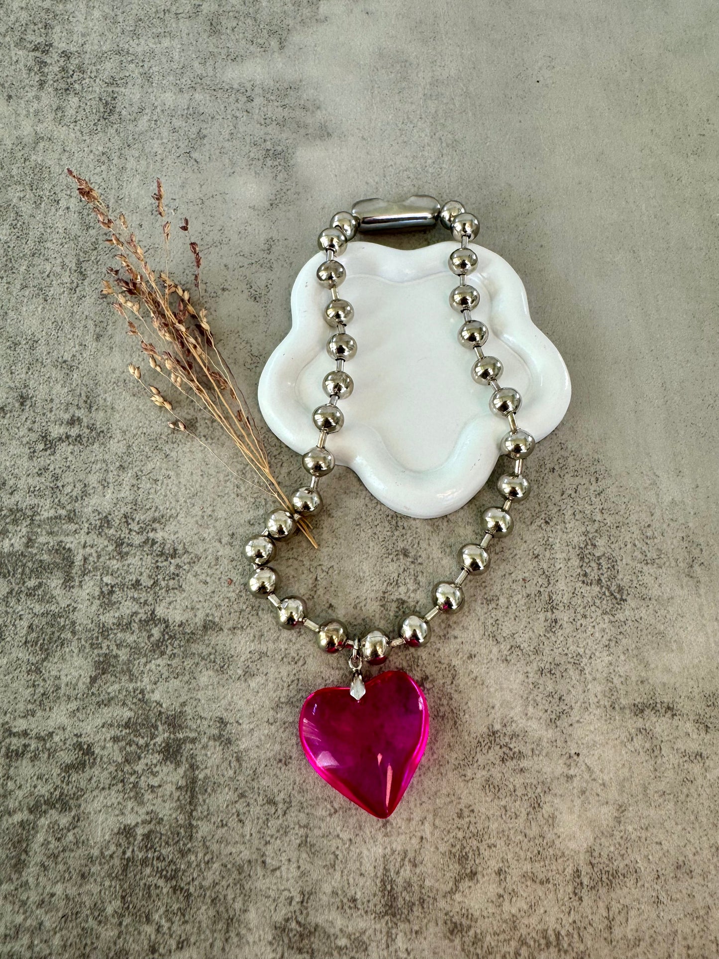 Hot Pink Bubble Heart Necklace