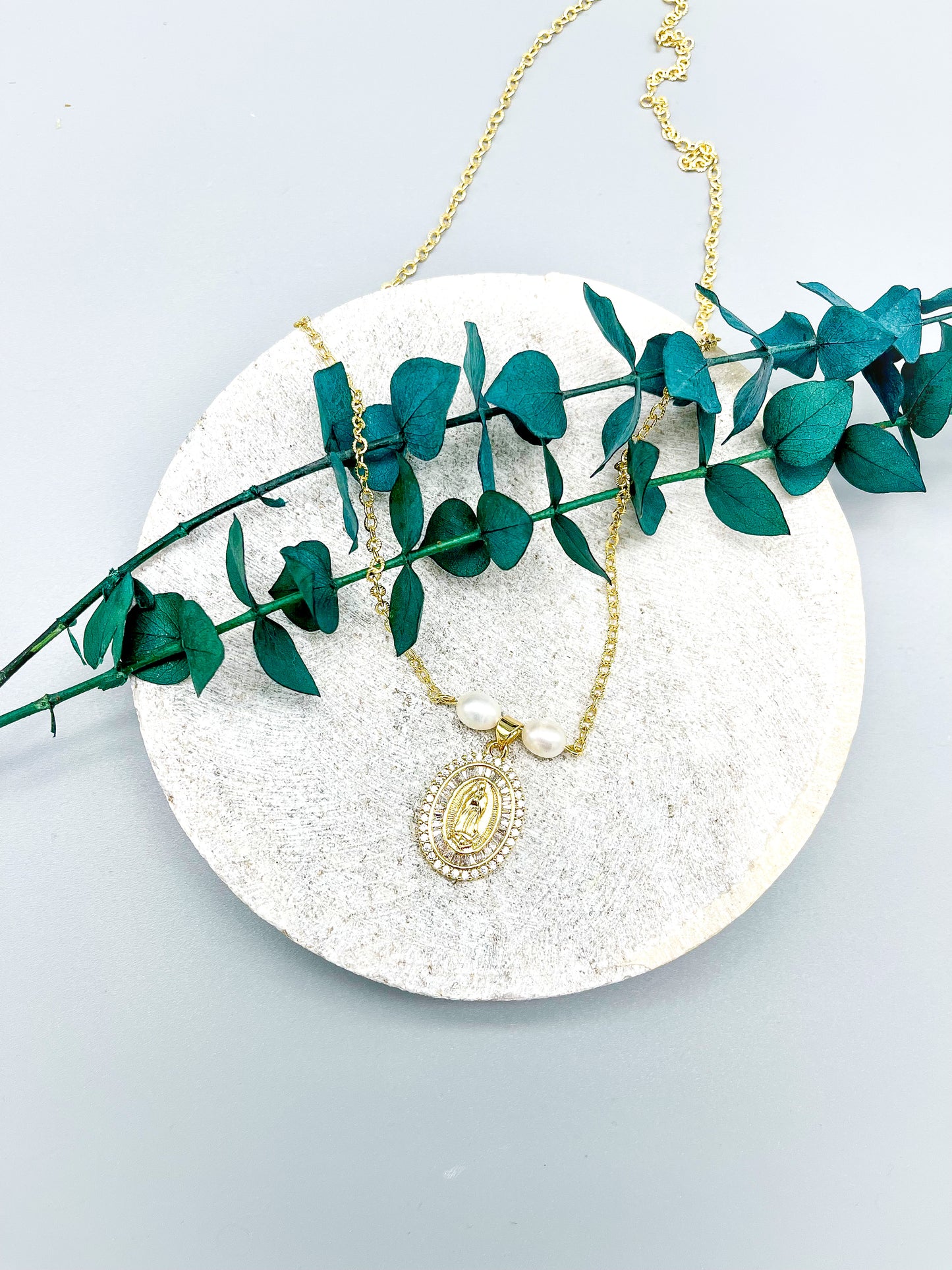 Pearl Virgin Mary Necklace