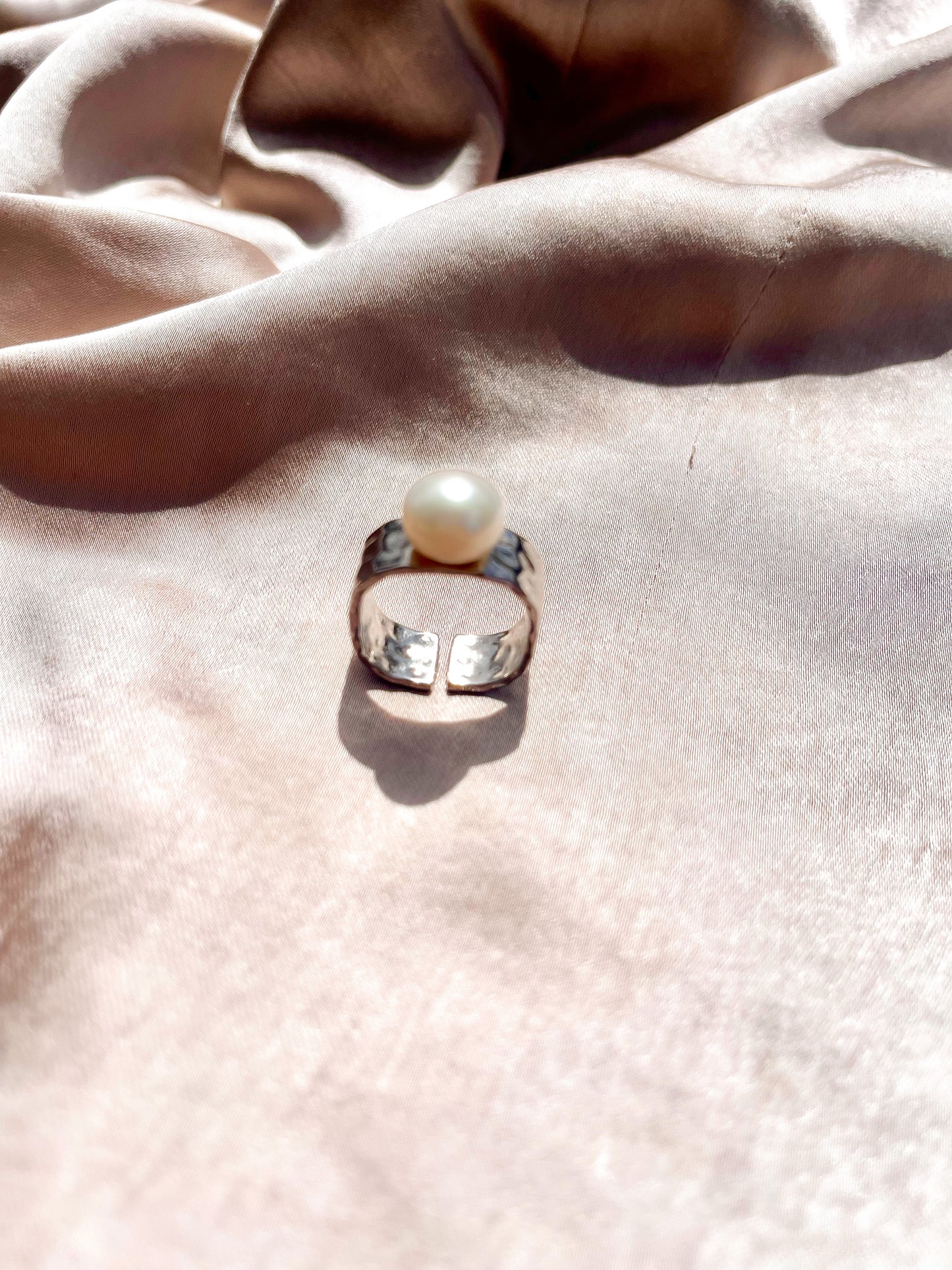 Square Silver Pearl Ring