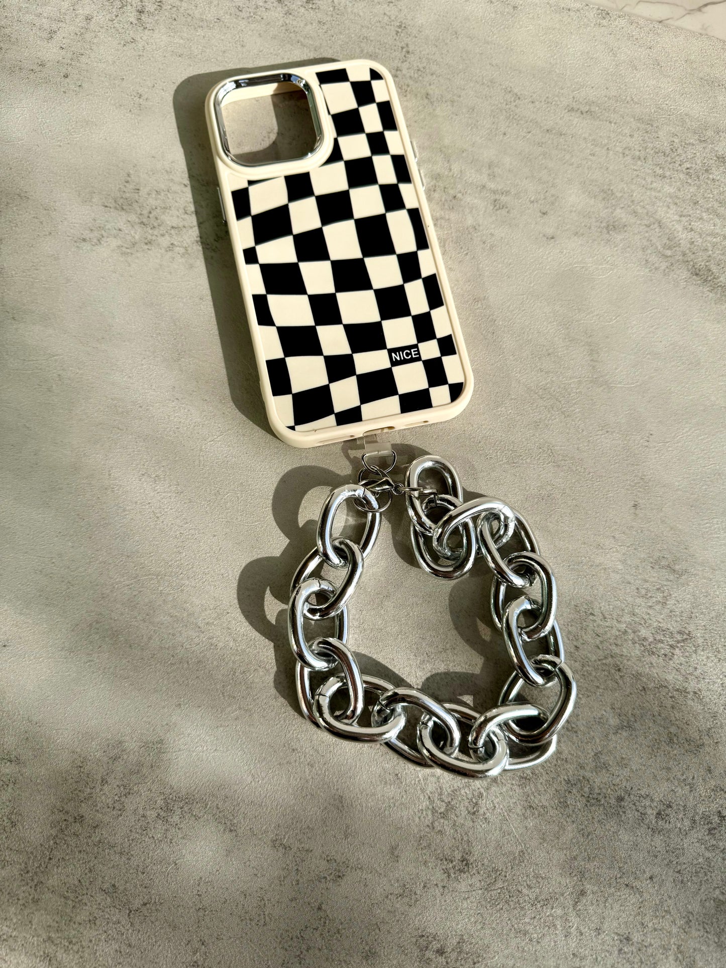 Checkered Case with Chunky Chain