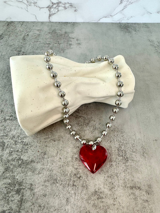 Red Bubble Heart Necklace