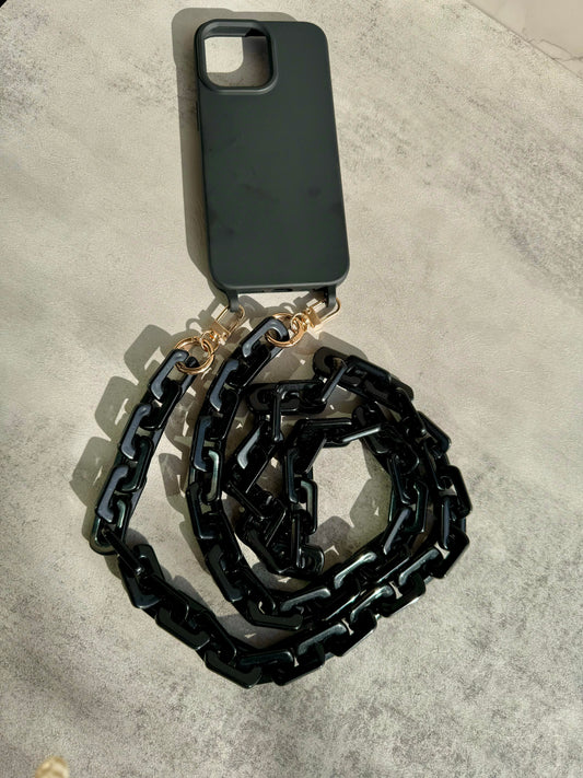 Black Silicon Case with Long Crossbody Chain