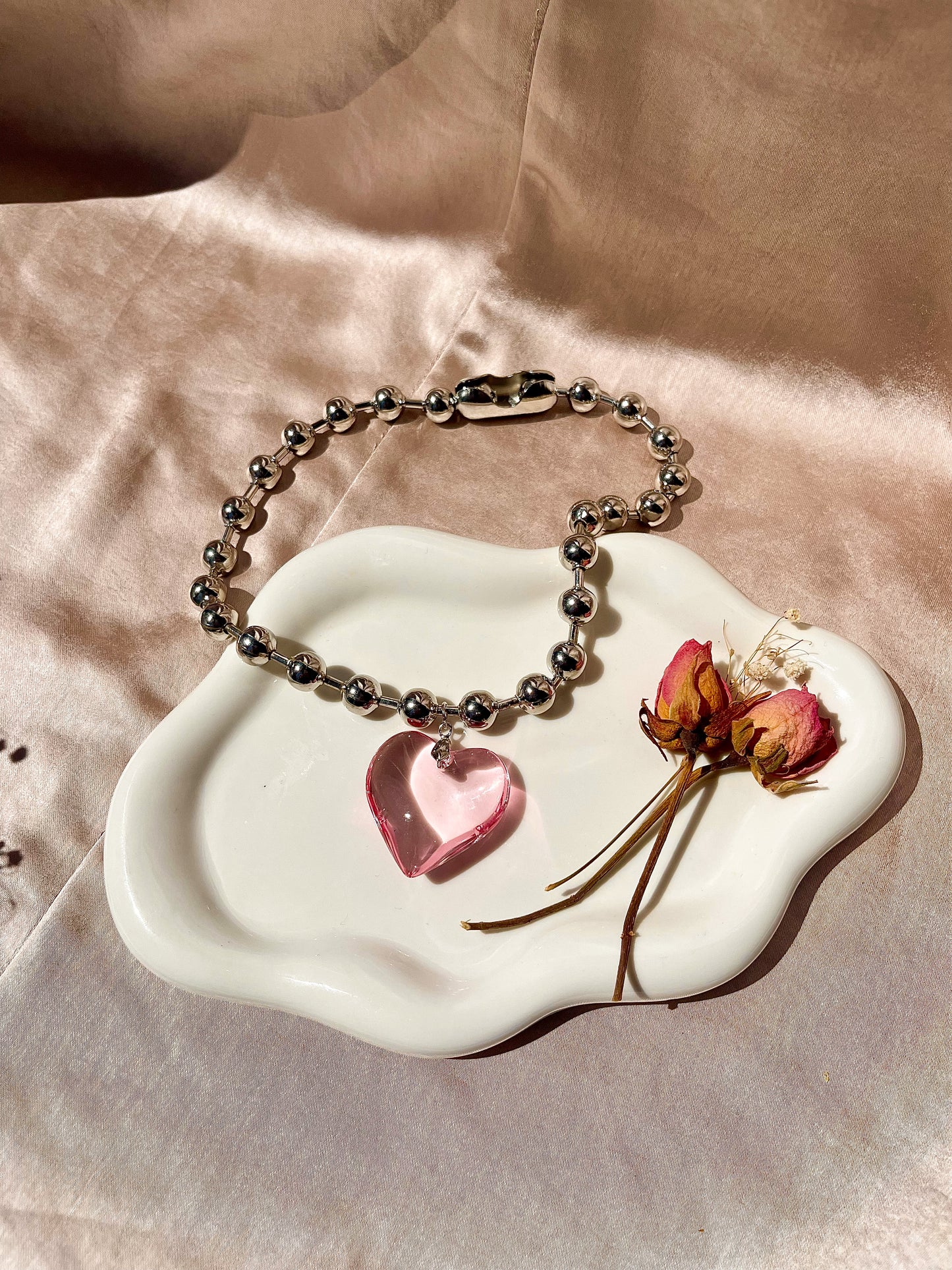 Pink Heart Balled Choker