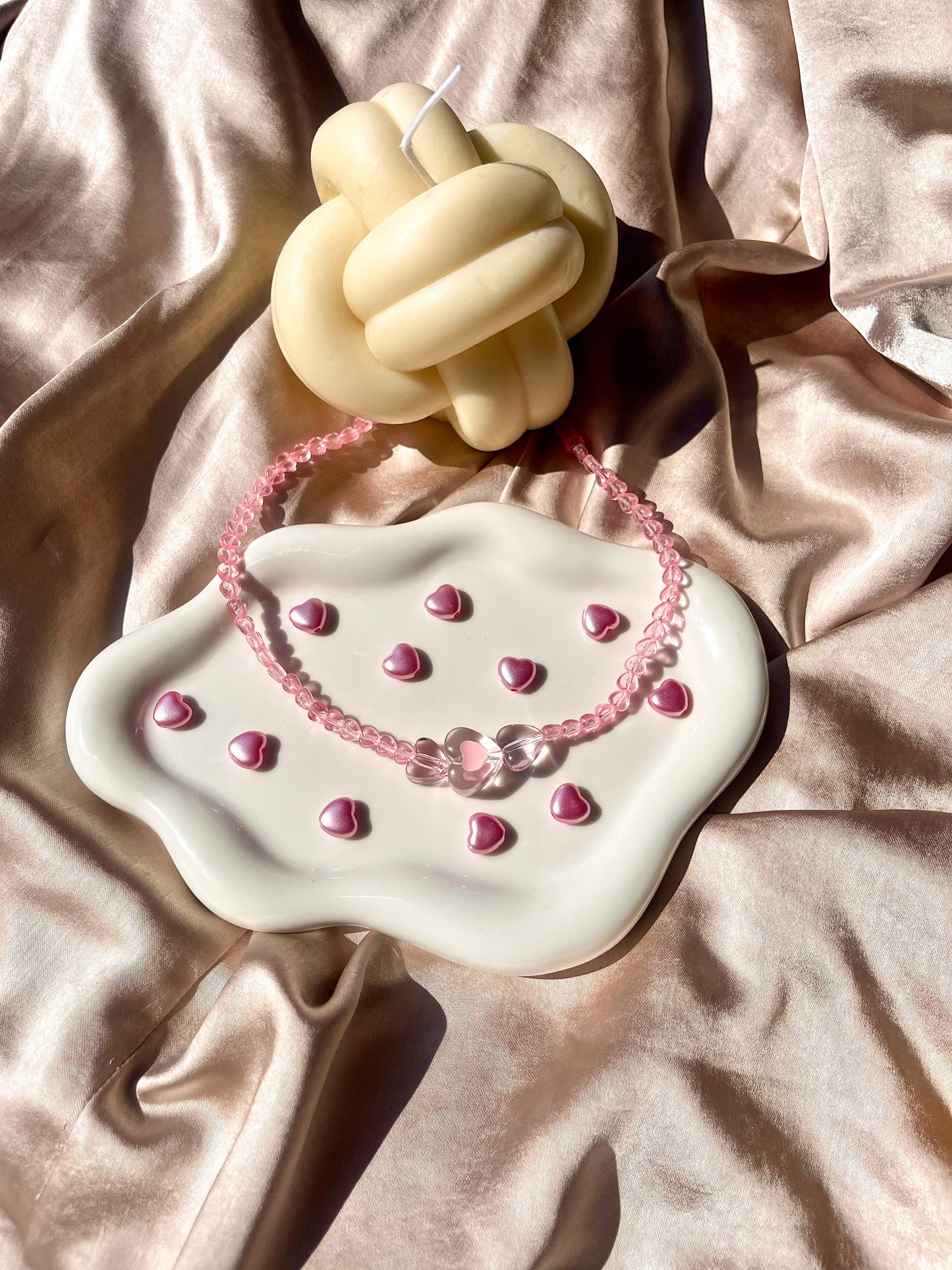 Pink Beaded Heart Necklace