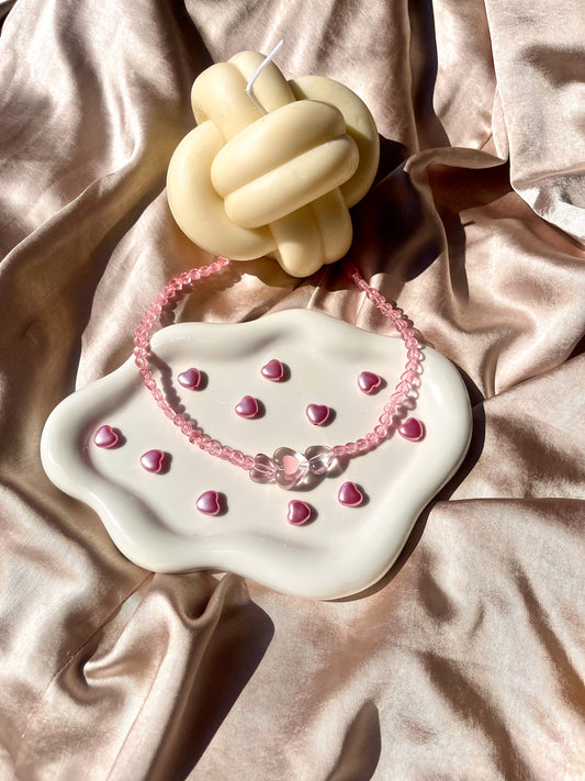 Pink Beaded Heart Necklace