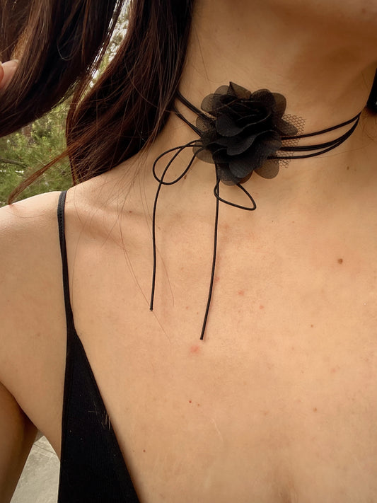 Single Black Flower Wrap Necklace