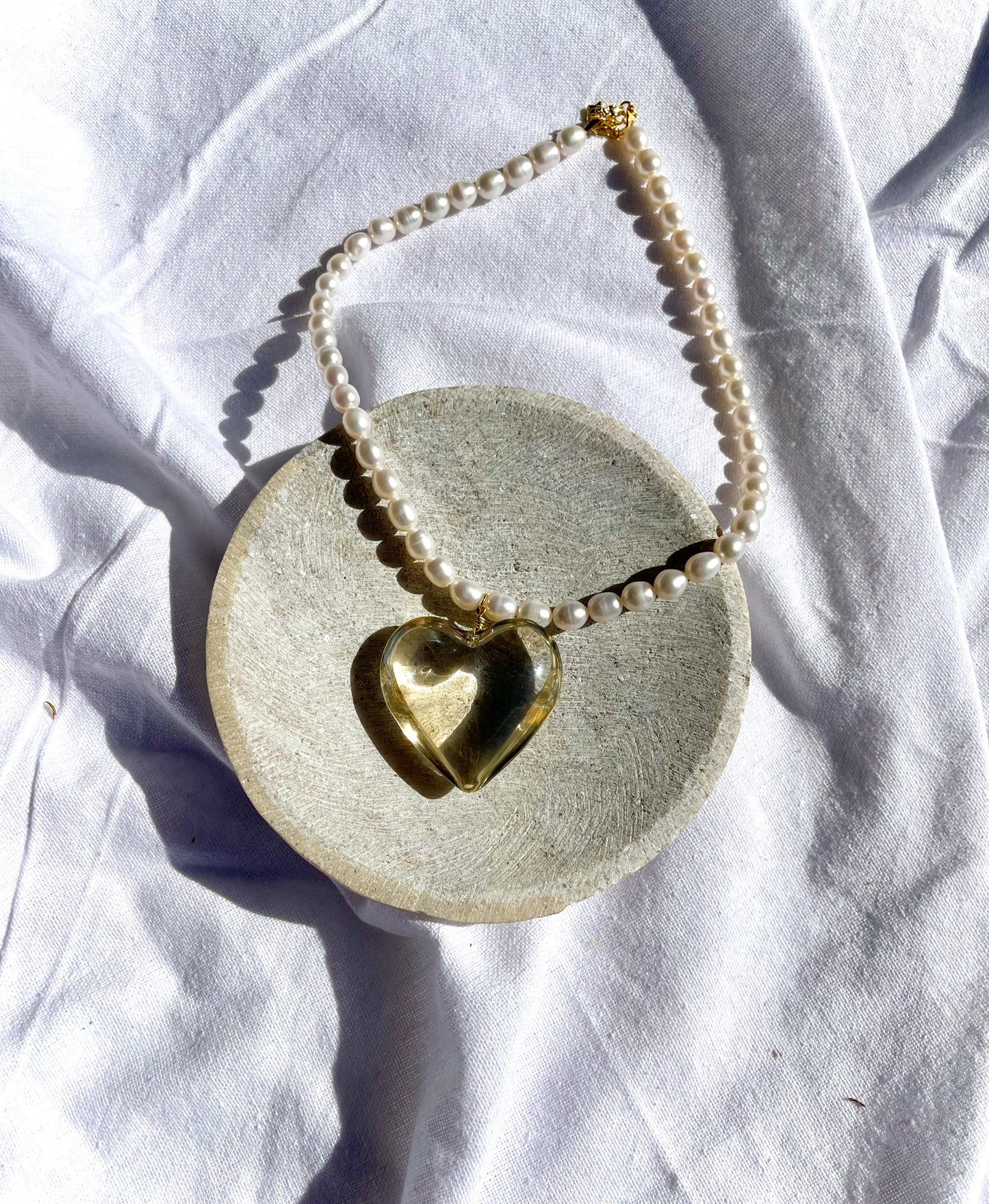 Beige Glass Heart With Pearls