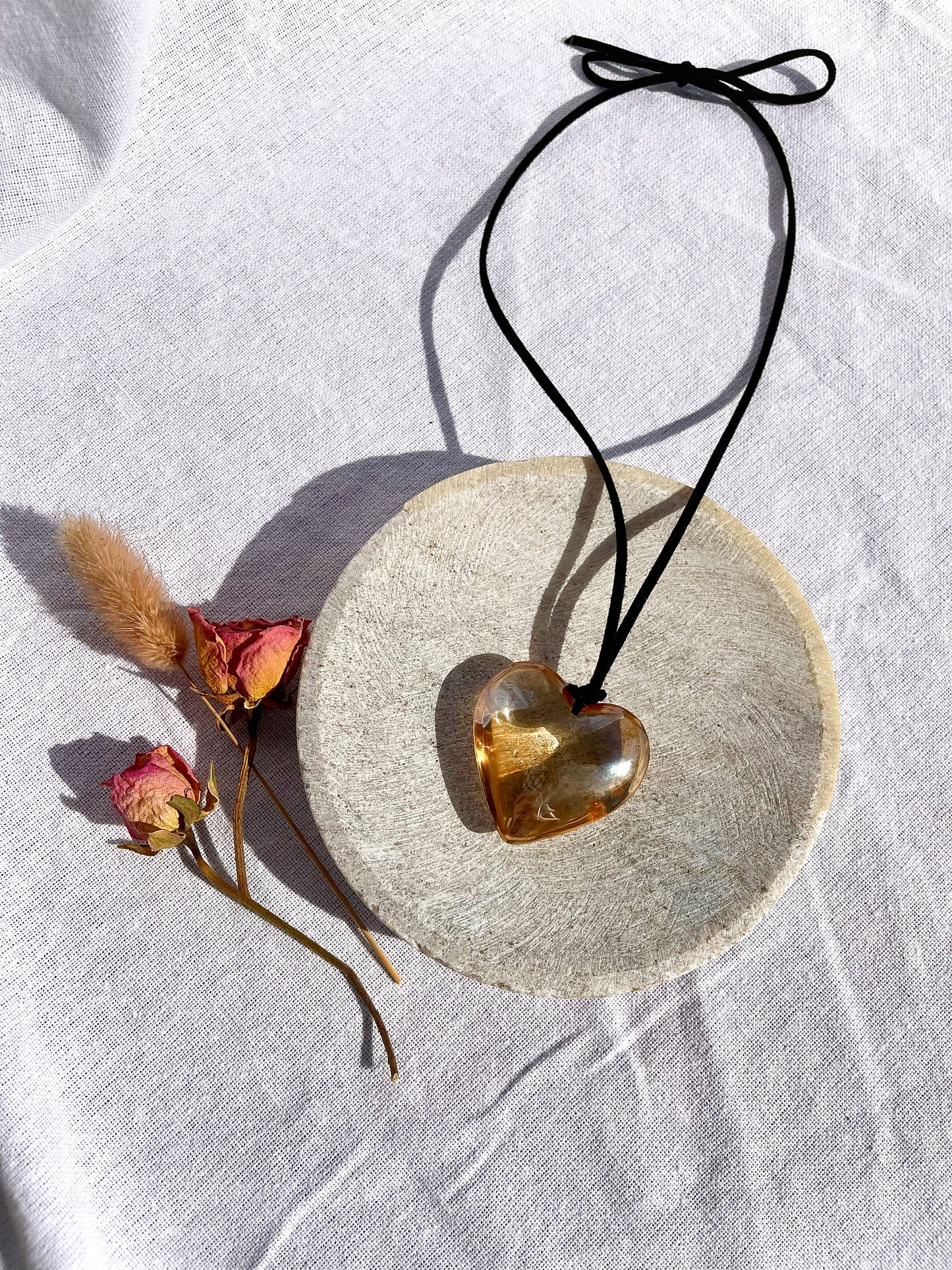 Brown Glass Heart Cord Necklace