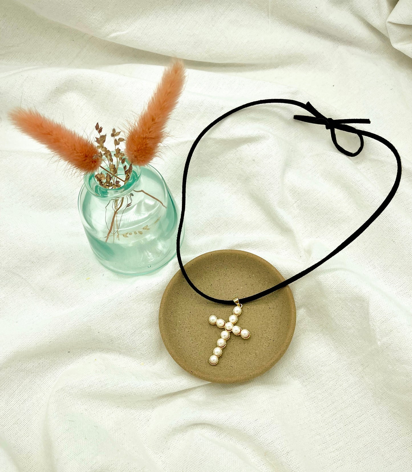 Pearl Cross Cord Necklace