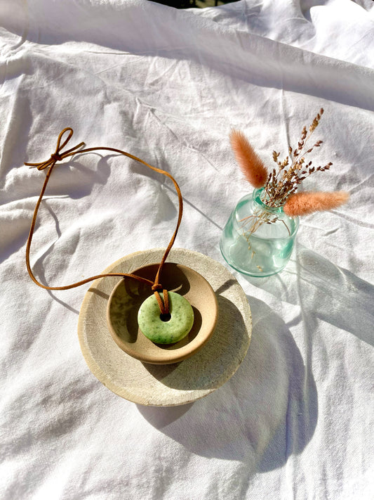 Green Disc Choker w Brown Cord