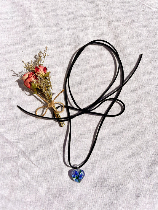 Blue Flower Heart Wrap Necklace